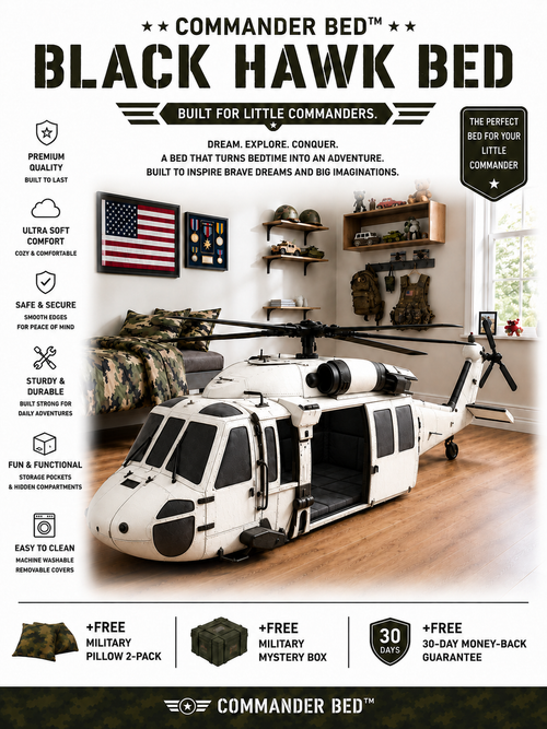 Commander Bed™ – Black Hawk Helicopter White Ghost Camo