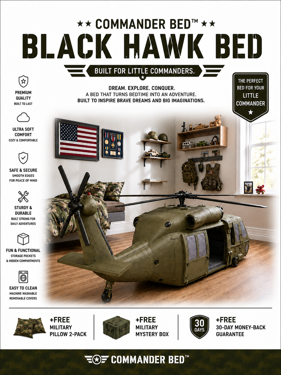 Commander Bed™ – Black Hawk Helicopter Dark Green