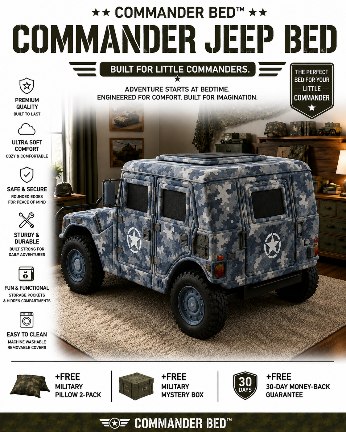 Commander Bed™ – Jeep 4×4 Mixed Arctic Camo