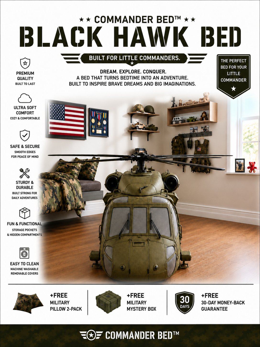 Commander Bed™ – Black Hawk Helicopter Dark Green
